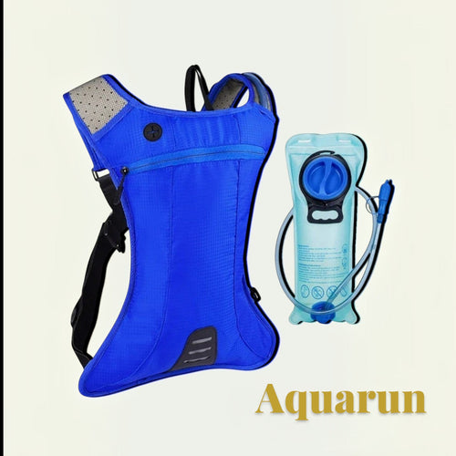 Gr8est Aquarun blue waterproof hydration backpack with 2L water bladder and drinking tube for running and cycling