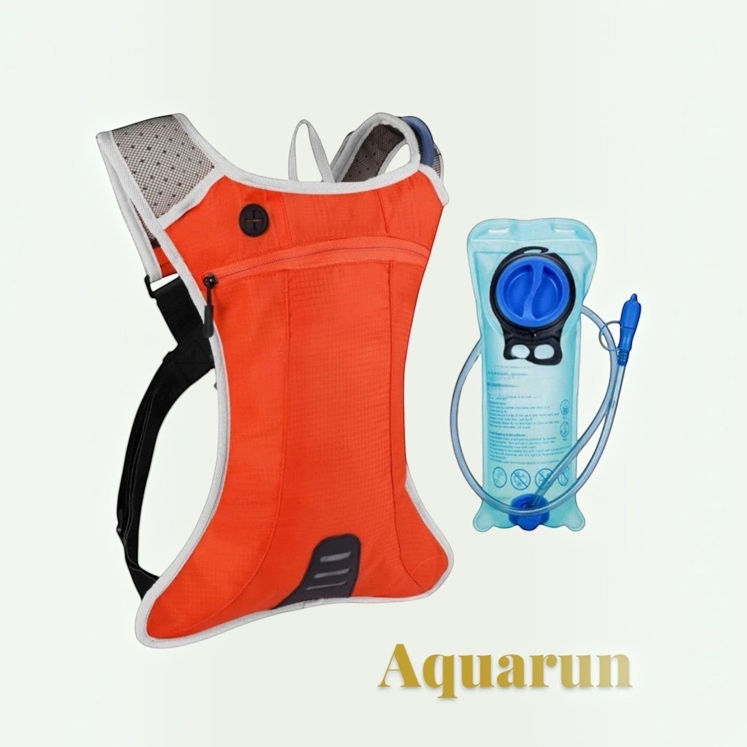 Gr8est Aquarun orange waterproof hydration backpack with 2L water bladder and hands-free drinking tube for running