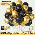 Gr8est Auronix gold and black latex balloons with confetti-filled balloons and ribbon for party decorations