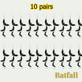 Gr8est Batfall Halloween drop earrings featuring ten pairs of black three-bat stainless steel silhouettes.