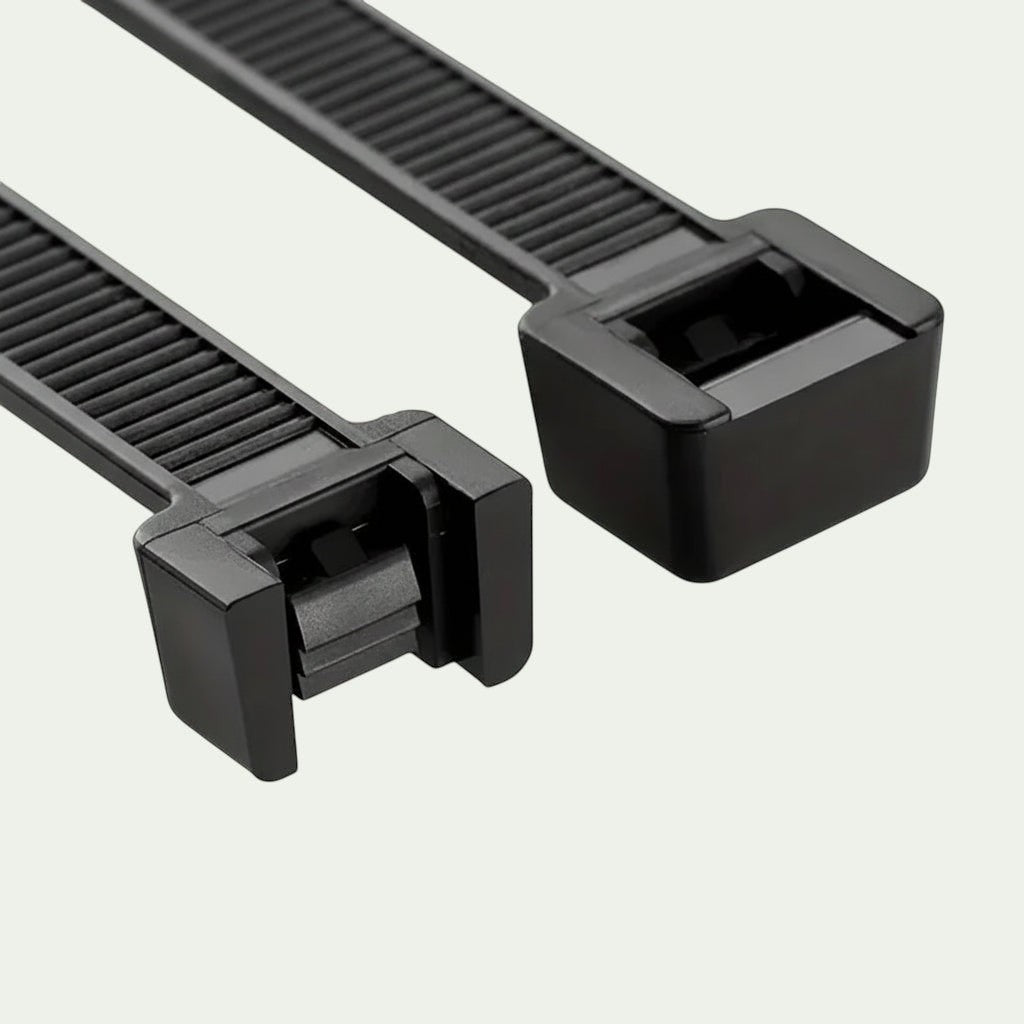 Gr8est BindPro black nylon self-locking cable ties featuring a durable ribbed design for secure wire management.