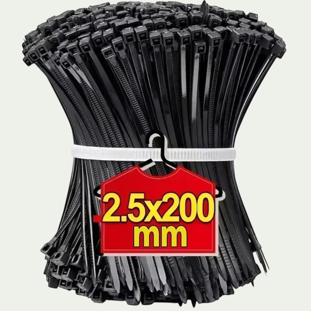 Gr8est BindPro black nylon self-locking cable ties in a 2.5x200mm bulk pack for cable management.
