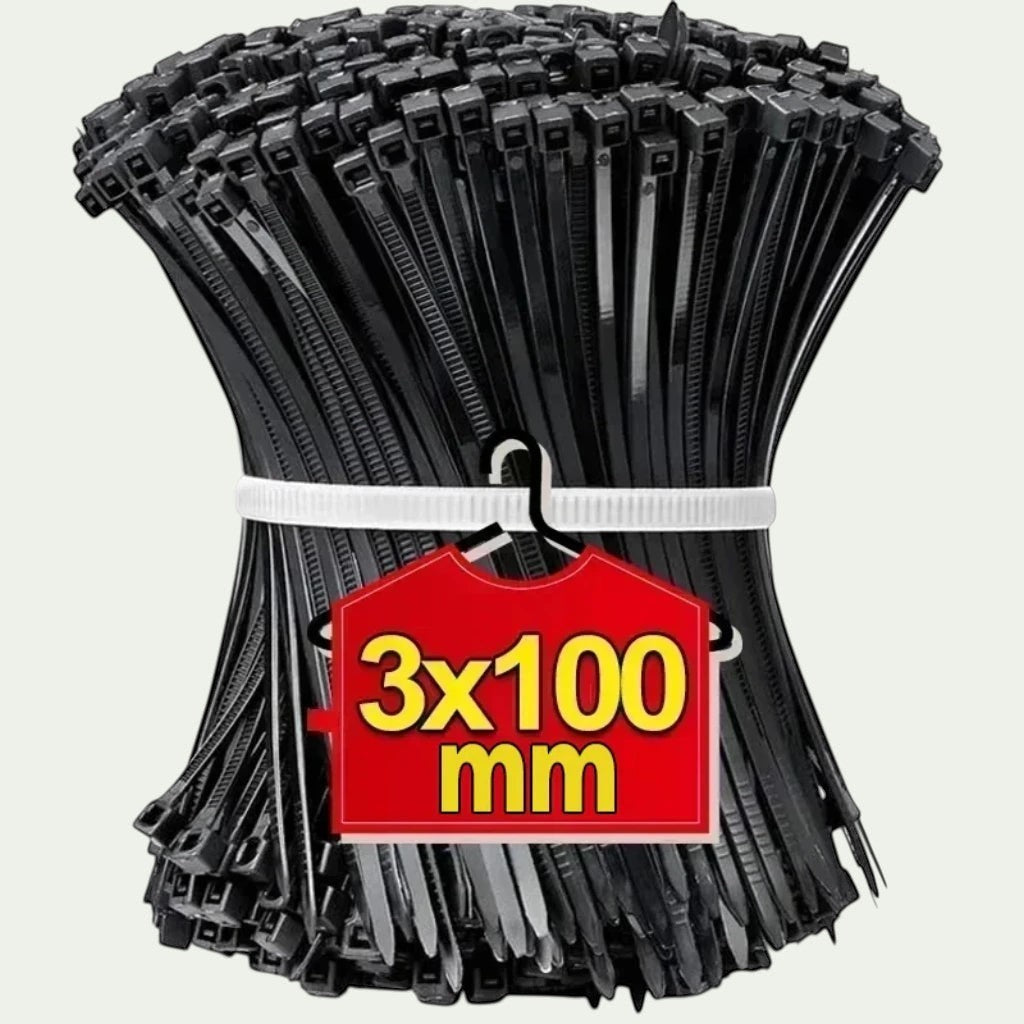 Gr8est BindPro black nylon self-locking cable ties in a 3x100mm bulk pack for organized cable management