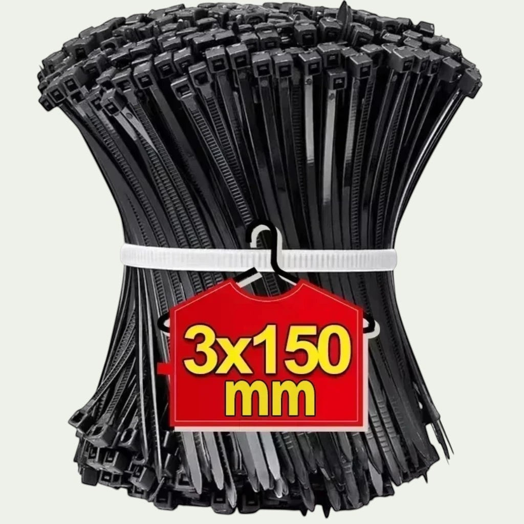 Gr8est BindPro black nylon self-locking cable ties in a 3x150mm bulk pack for cable management and organization.
