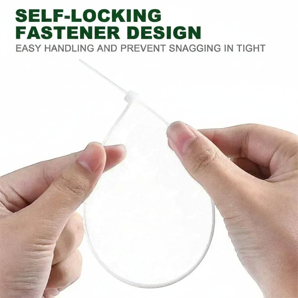 Gr8est BindPro white nylon cable tie being secured by hands to demonstrate the self-locking fastener design