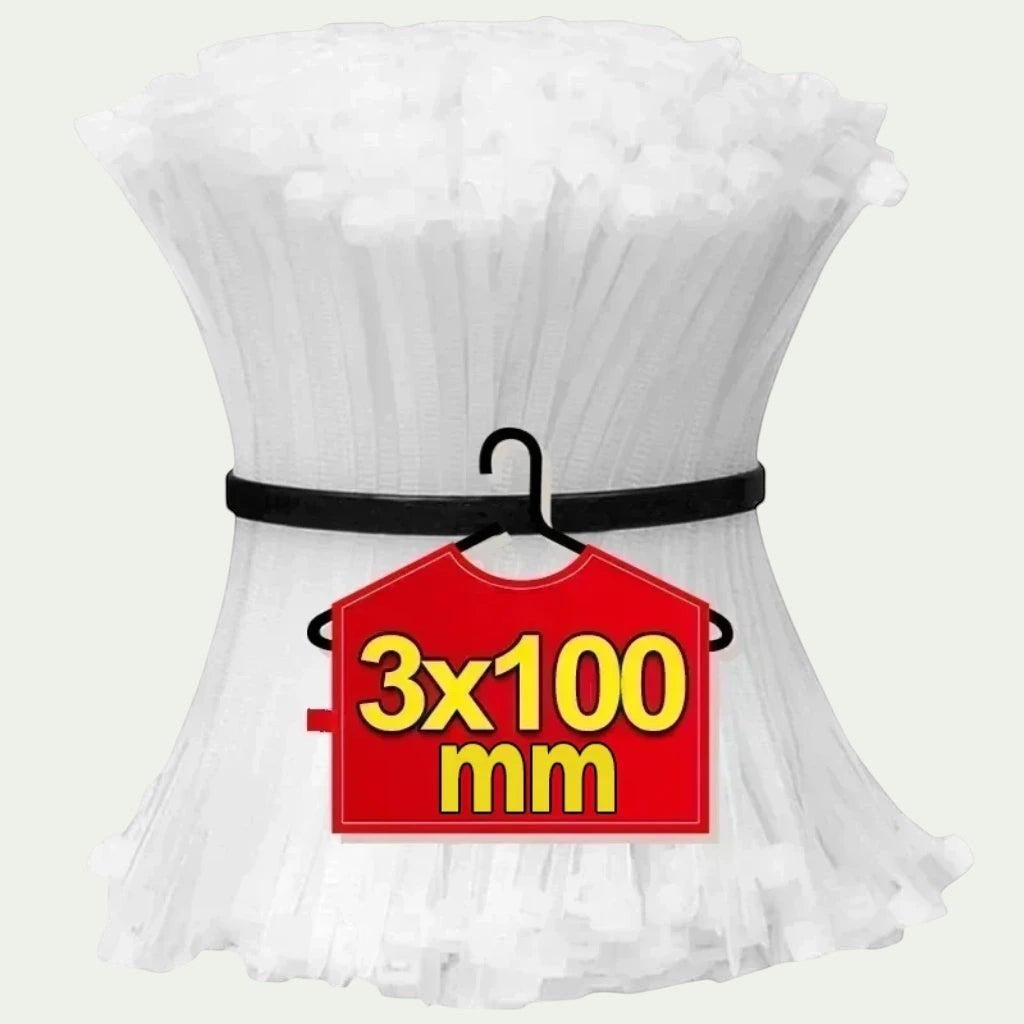 Gr8est BindPro white nylon self-locking cable ties in a bulk pack with a 3x100mm size tag