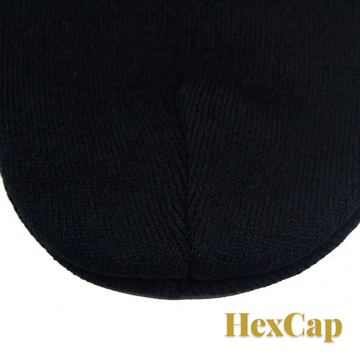 Gr8est black knit beanie hat featuring a close-up of the soft polyester fabric texture and construction