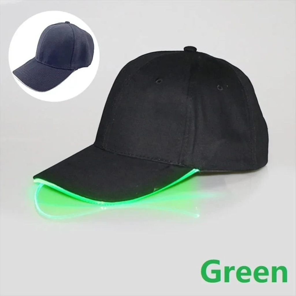 Gr8est black baseball cap with a glowing green LED light strip on the brim for parties and raves