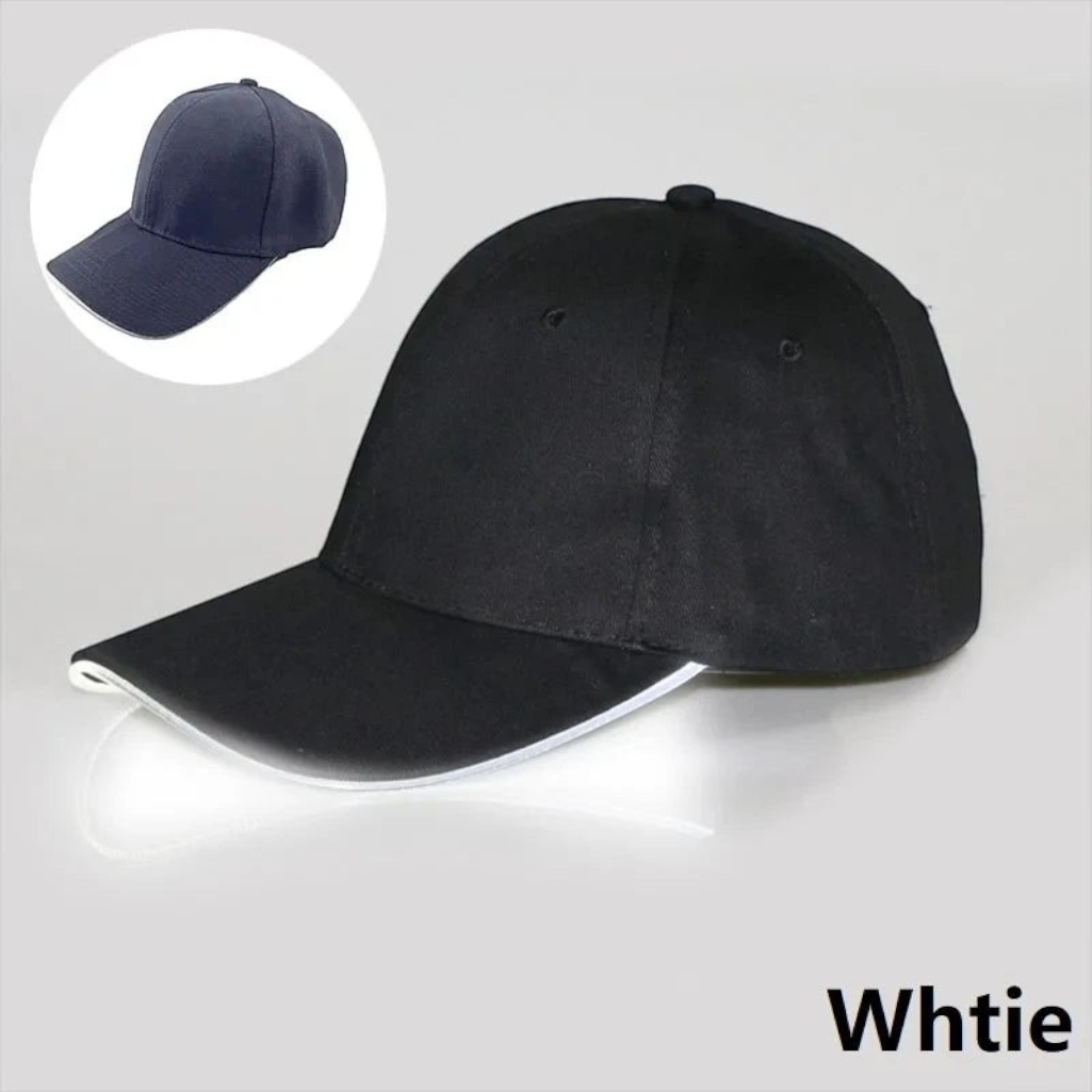 Gr8est black baseball cap with a white reflective brim edge for high visibility in low light conditions