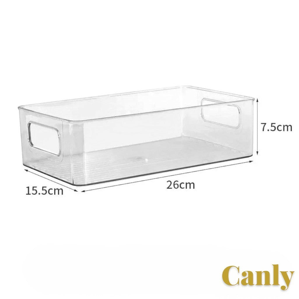Gr8est Canly clear plastic fridge and pantry organizer basket with integrated handles for easy storage