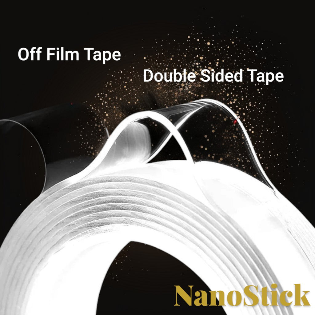 Gr8est heavy-duty clear nano double-sided tape roll with a protective off-film layer for easy application.