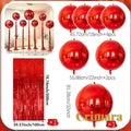 Gr8est Crimara red 4D rainsilk foil balloons in various sizes with a matching red fringe curtain for party decor
