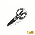 Gr8est Cutly heavy-duty black stainless steel kitchen shears with ergonomic handles and measurement dimensions