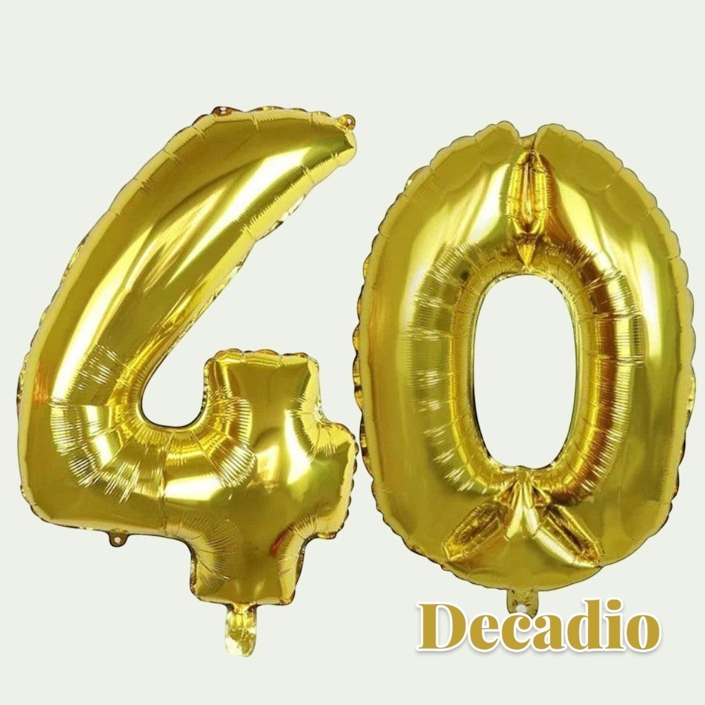Gr8est Decadio 32-inch gold foil number 40 balloons for milestone birthday party decorations