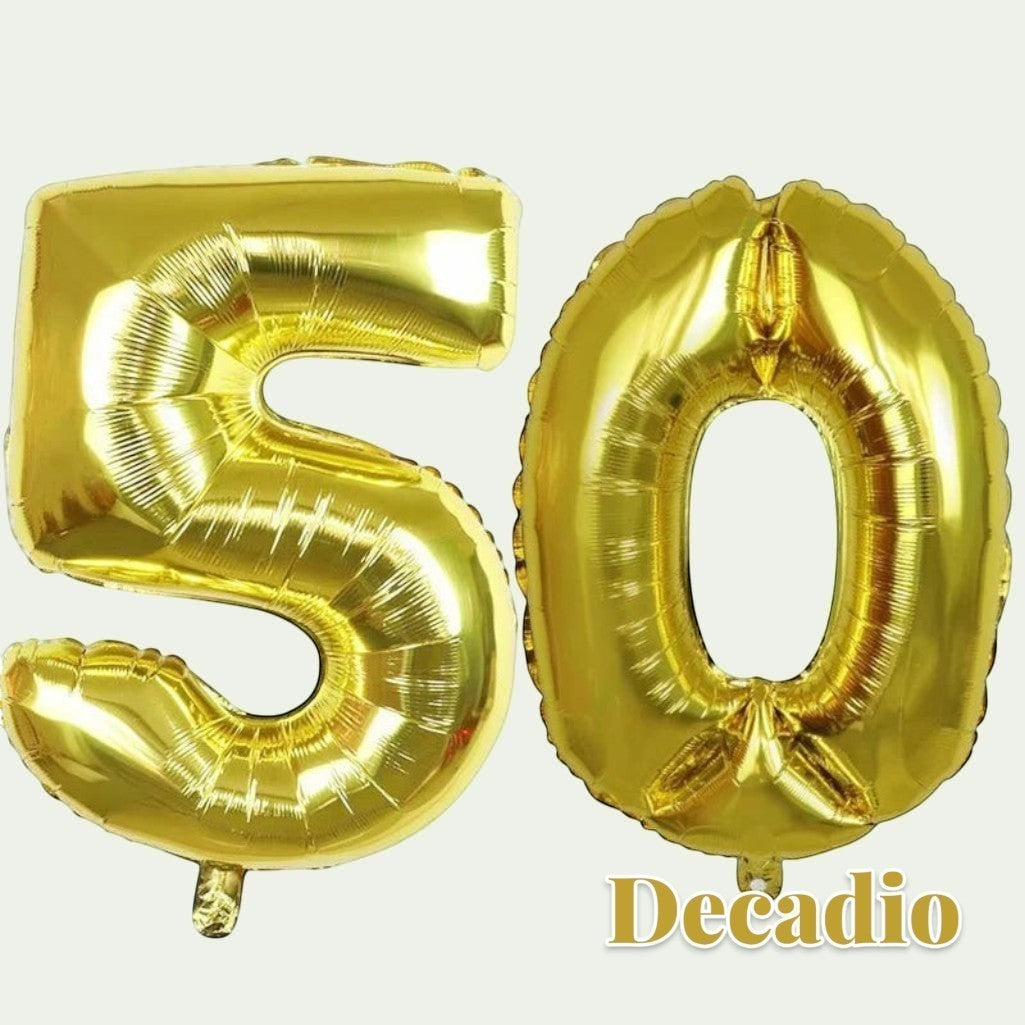 Gr8est Decadio 32-inch gold foil number 50 balloons for milestone birthday party decorations