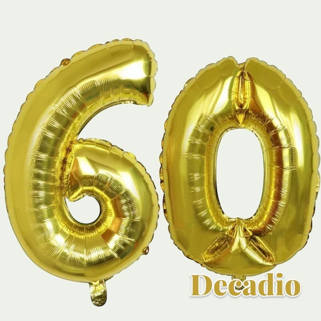 Gr8est Decadio 32-inch gold foil number 60 balloons for milestone birthday party decorations