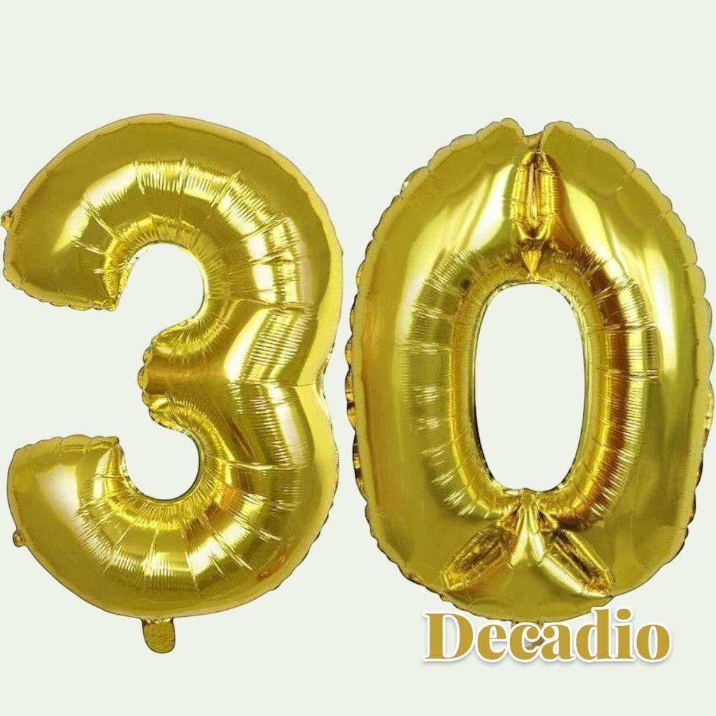 Gr8est Decadio 32-inch gold foil number 30 balloons for milestone birthday party decorations