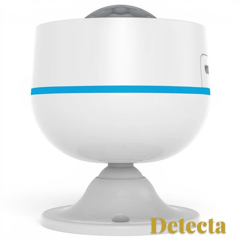 Gr8est Detecta white Matter Thread PIR motion sensor with a blue accent ring and adjustable mounting base.