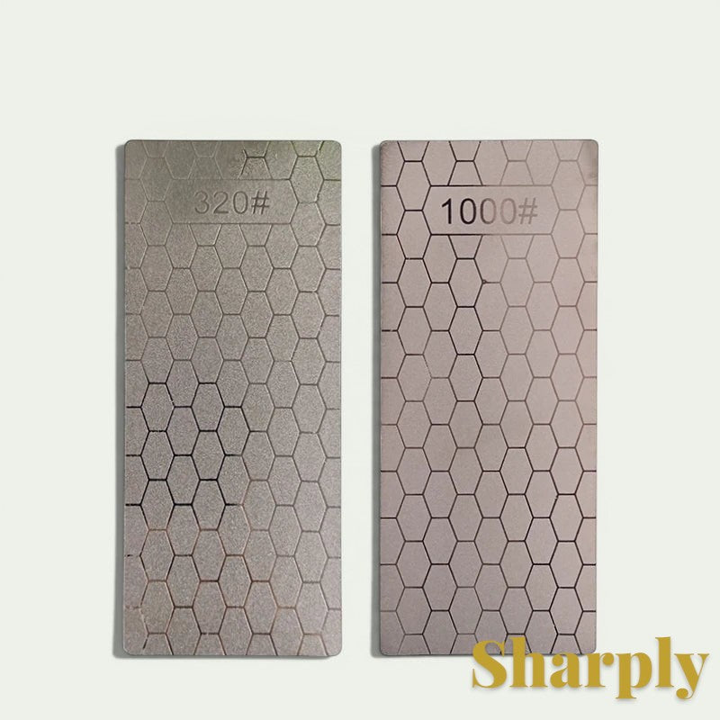 Gr8est diamond knife sharpening stones with 320 and 1000 grit hexagonal patterns for professional blade maintenance.