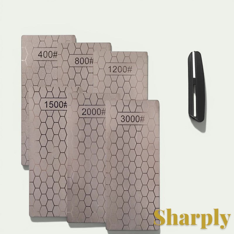 Gr8est diamond knife sharpening stones in various grits from 400 to 3000 with a hexagonal pattern surface