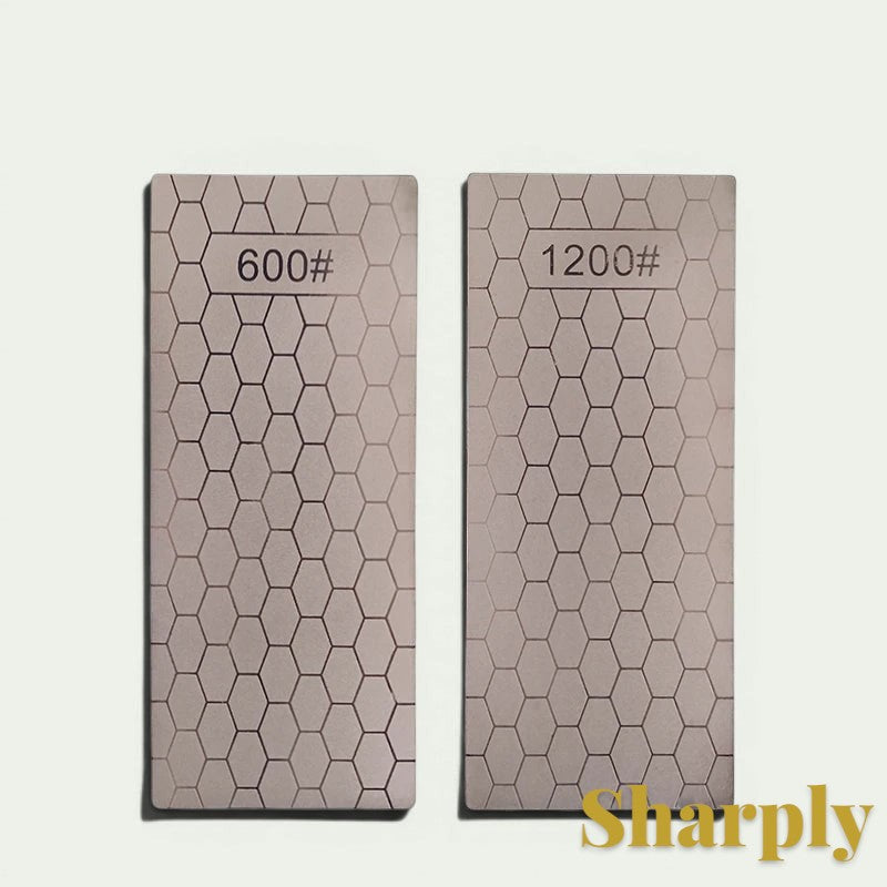 Gr8est diamond knife sharpening stones with 600 and 1200 grit hexagonal patterns for professional blade maintenance.