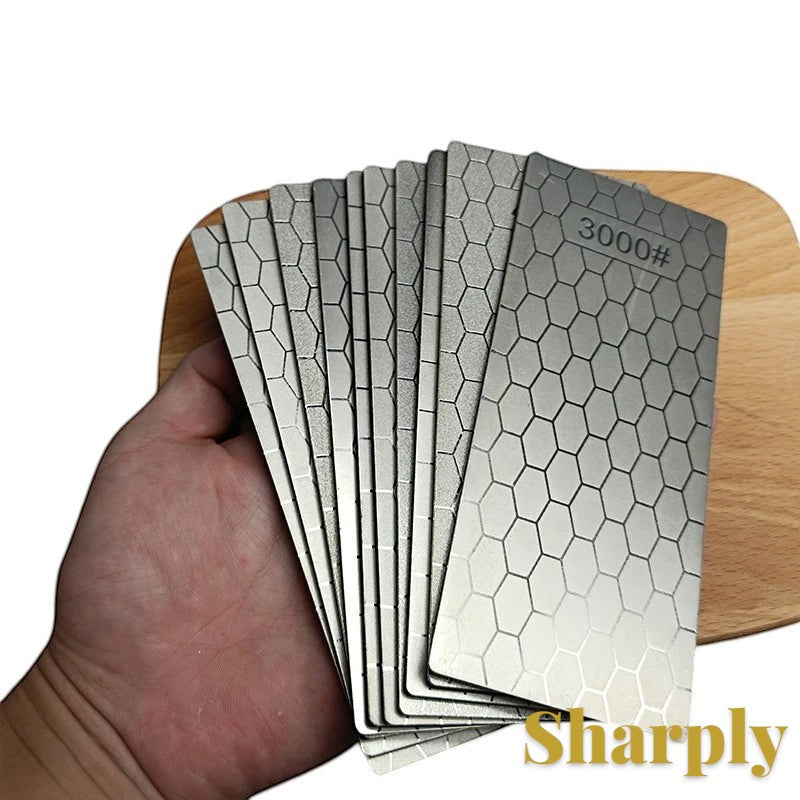 Gr8est diamond sharpening stone bar with a hexagonal pattern surface for professional kitchen knife maintenance.