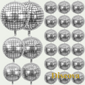 Gr8est Discova 22-inch metallic silver 4D disco ball foil balloons with a reflective mirror-like grid pattern.