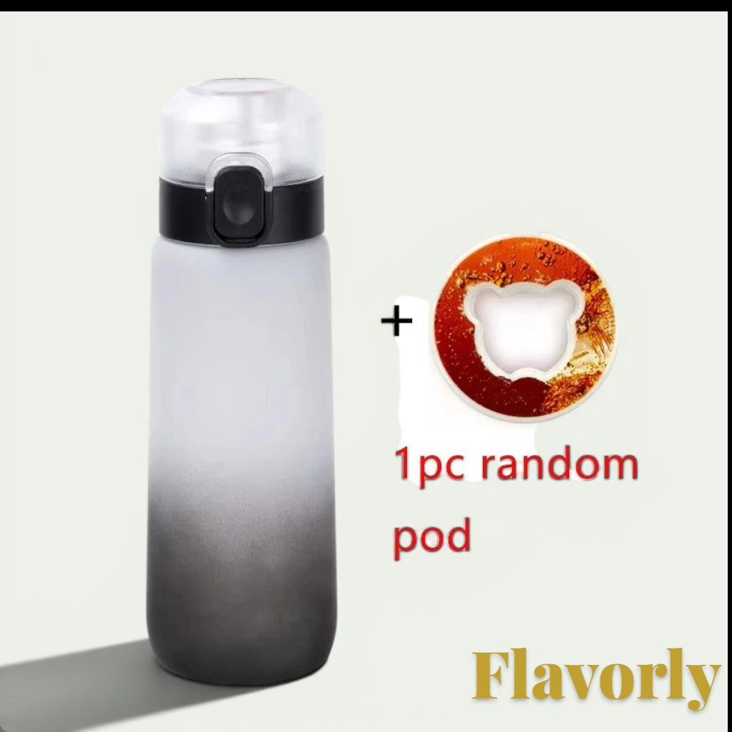 Gr8est Flavorly frosted black 650ml scent pod water bottle for fitness and hydration with one included flavor pod.