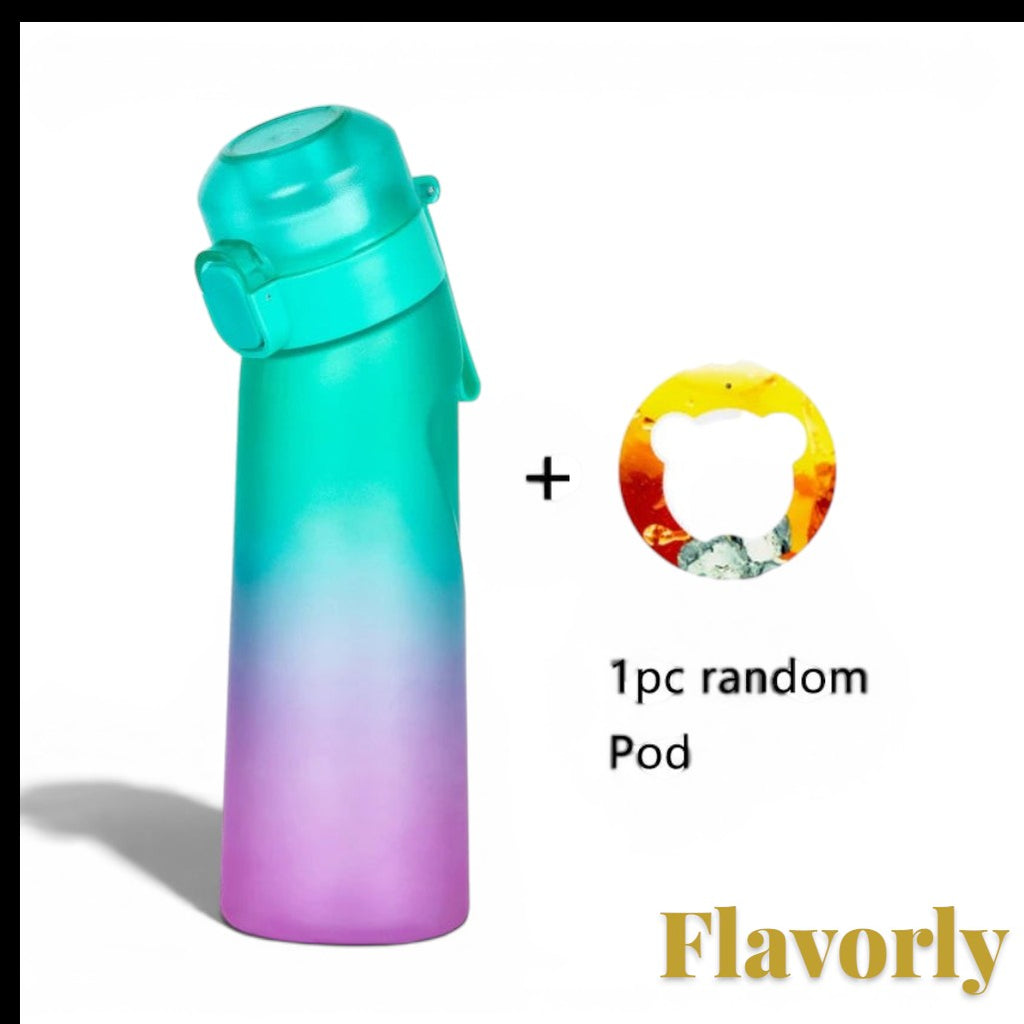 Gr8est Flavorly 650ml water bottle with teal to purple gradient finish and one included scent flavor pod