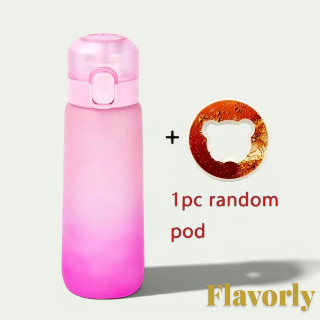 Gr8est Flavorly pink frosted scent pod water bottle with a random flavor pod for calorie-free hydration