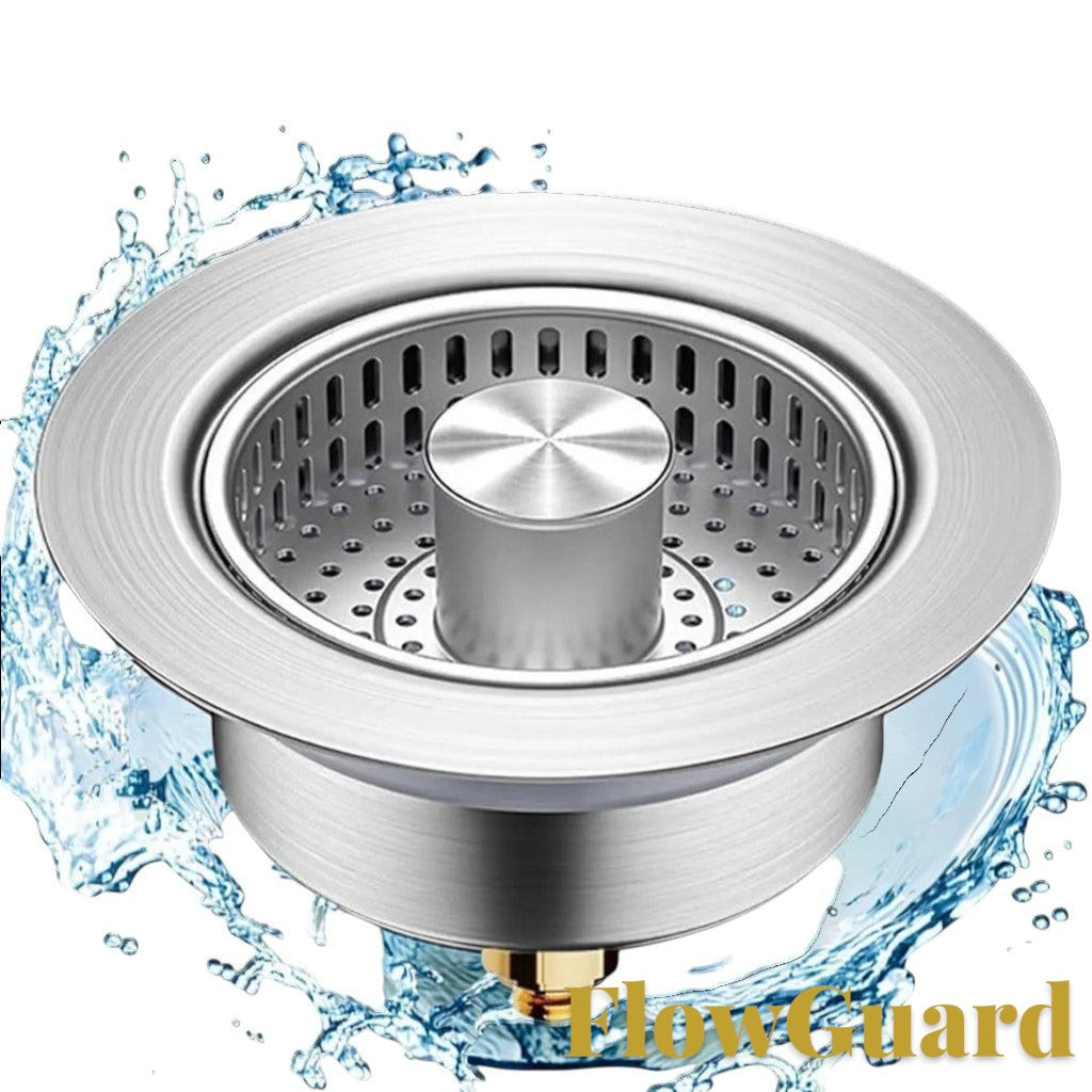 Gr8est FlowGuard 3-in-1 stainless steel pop-up kitchen sink strainer and stopper with mesh filter
