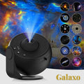 Gr8est Galaxo 12-in-1 HD galaxy projector in black with 12 interchangeable cosmic film scenes for bedroom ambiance