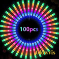Gr8est Glowvis 100pcs LED foam glow sticks arranged in a vibrant circular pattern with colorful RGB flashing lights