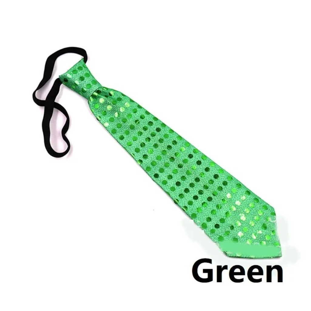 Gr8est green sequin necktie with LED lights for parties and raves