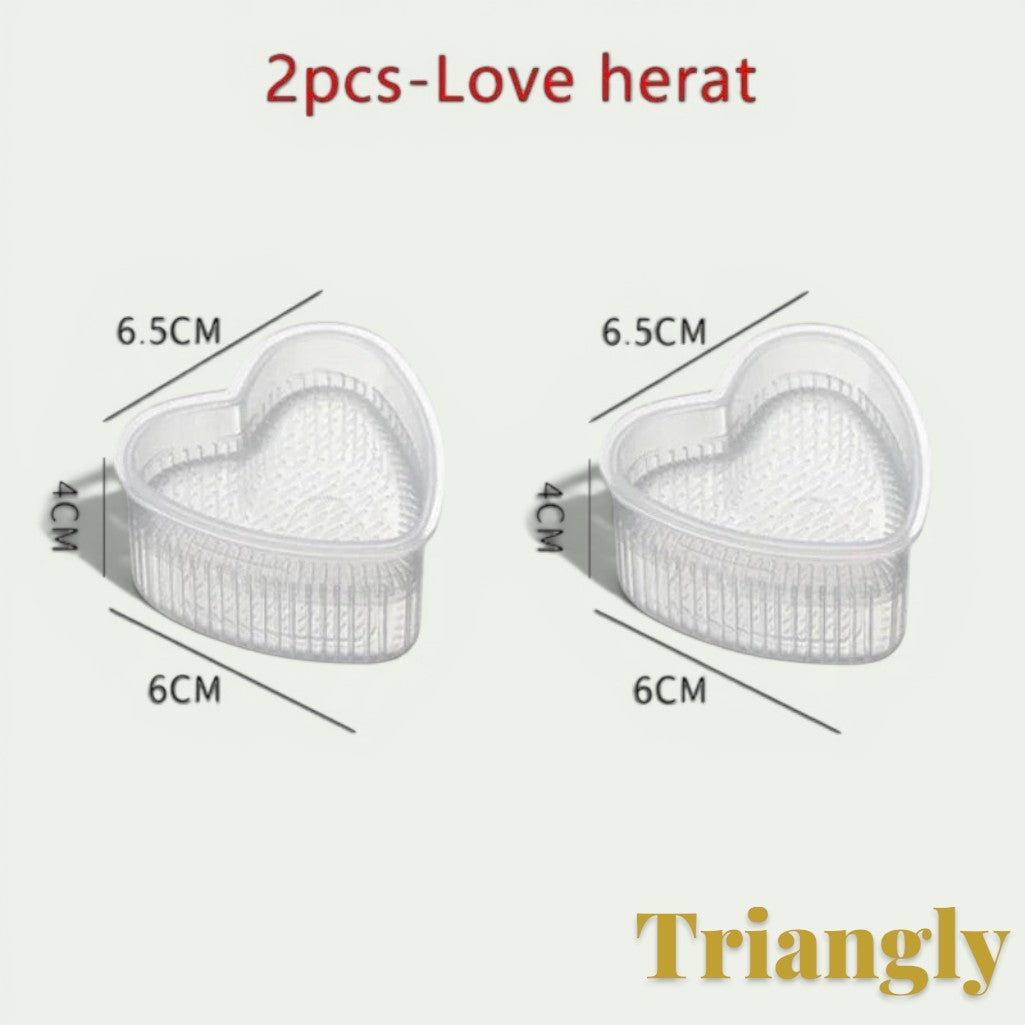 Gr8est set of two clear plastic heart-shaped molds for making sushi, onigiri, and bento rice balls.