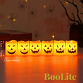 Gr8est set of 6 orange-yellow plastic LED Halloween pumpkin tea lights with spooky faces for festive table decor