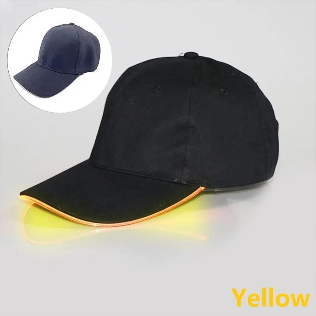 Gr8est black baseball cap with a glowing yellow LED light strip on the brim for parties and raves