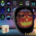 Gr8est Ledface full-face LED mask displaying a glowing pumpkin pattern with various other digital light designs.