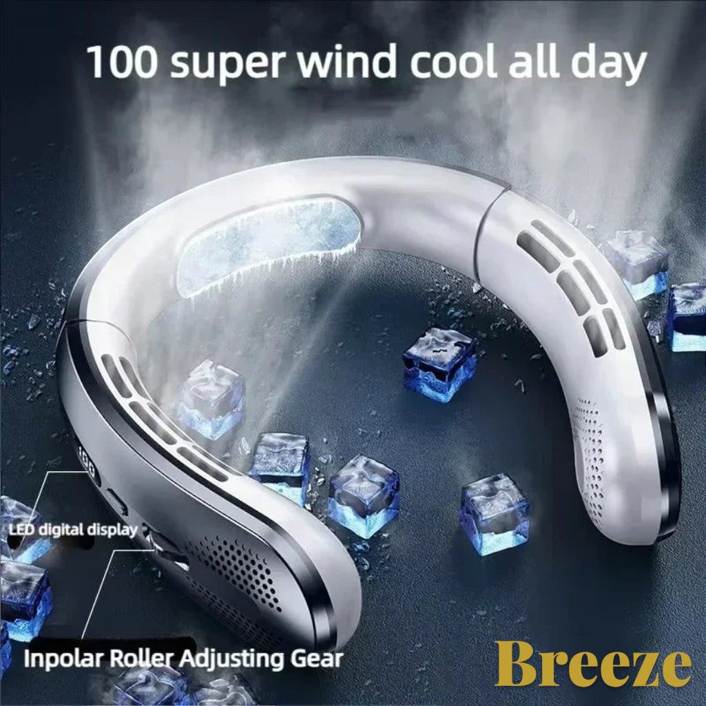 Gr8est Lenovo Breeze portable neck fan in grey with LED digital display and roller gear for adjustable cooling