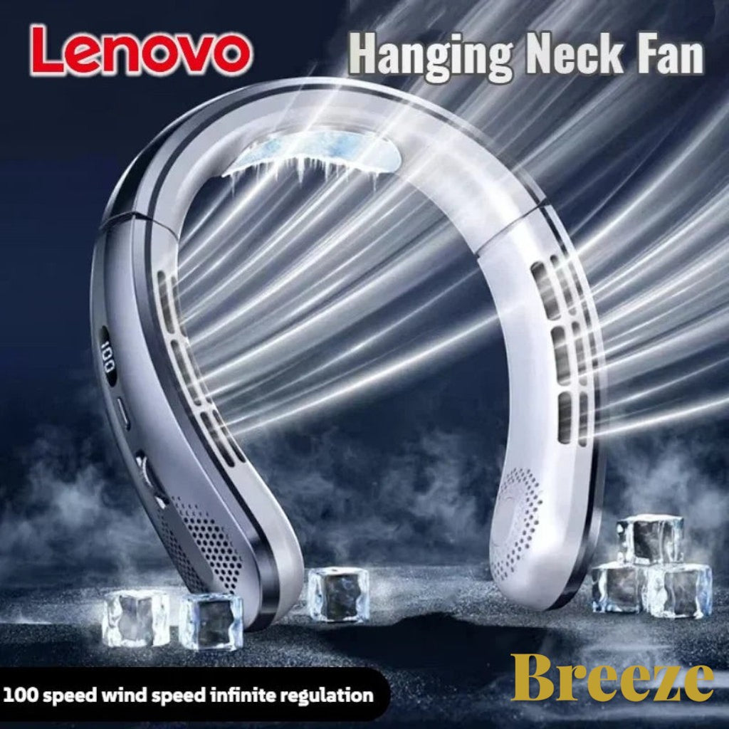Gr8est Lenovo portable neck fan in deep space ash with LED digital display and 100 adjustable wind speeds