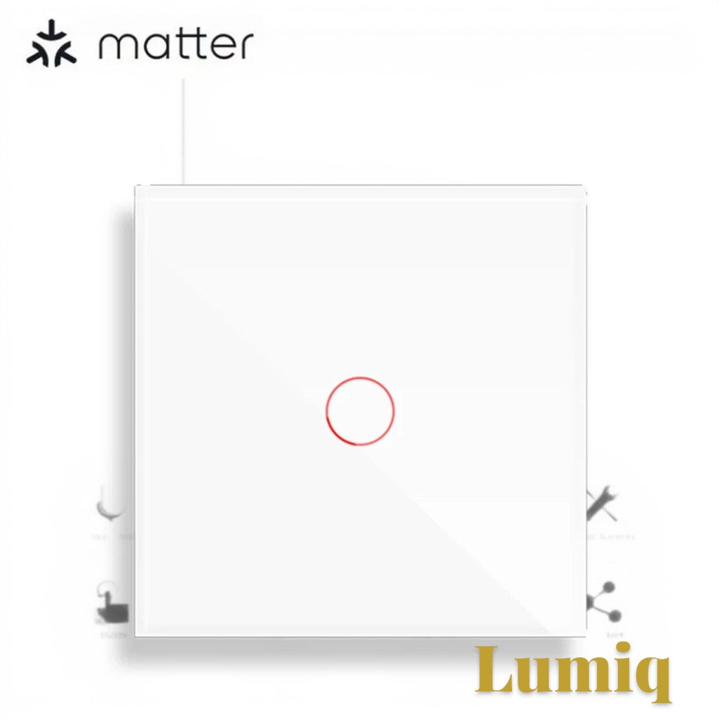Gr8est Lumiq white single gang smart touch switch with tempered glass panel and Matter connectivity