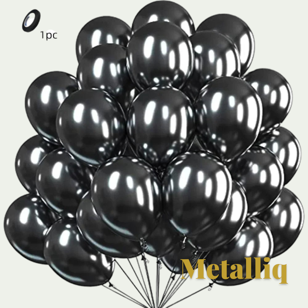 Gr8est Metalliq black chrome metallic latex balloons with a high-shine mirror finish for party decorations