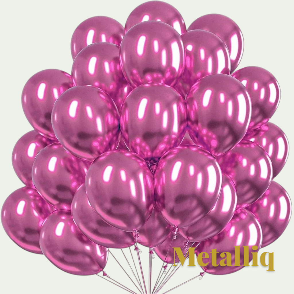 Gr8est Metalliq hot pink chrome metallic latex balloons with a high-shine mirror finish for party decorations