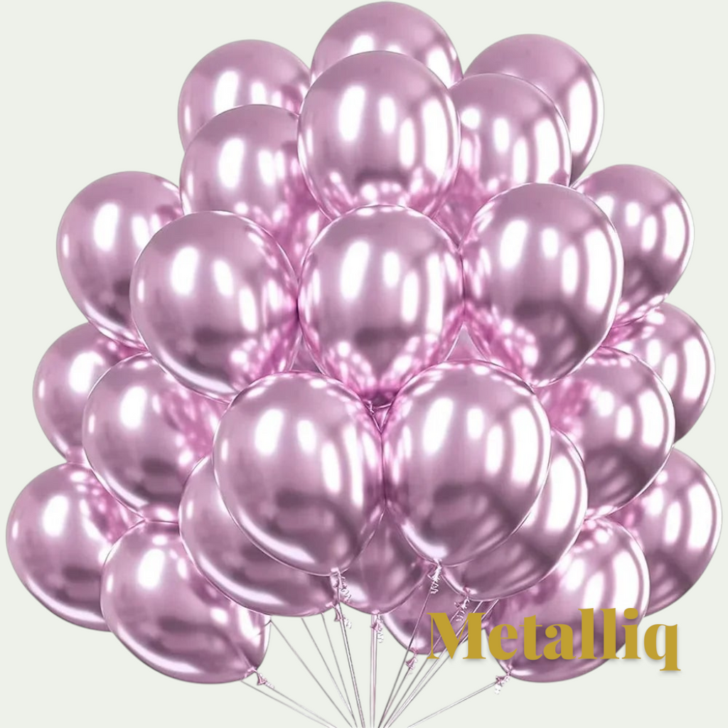 Gr8est Metalliq pink chrome metallic latex balloons with a high-shine mirror finish for party decorations