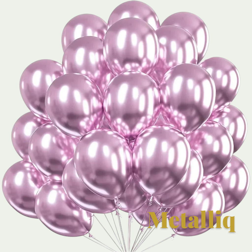 Gr8est Metalliq pink chrome metallic latex balloons with a high-shine mirror finish for party decorations