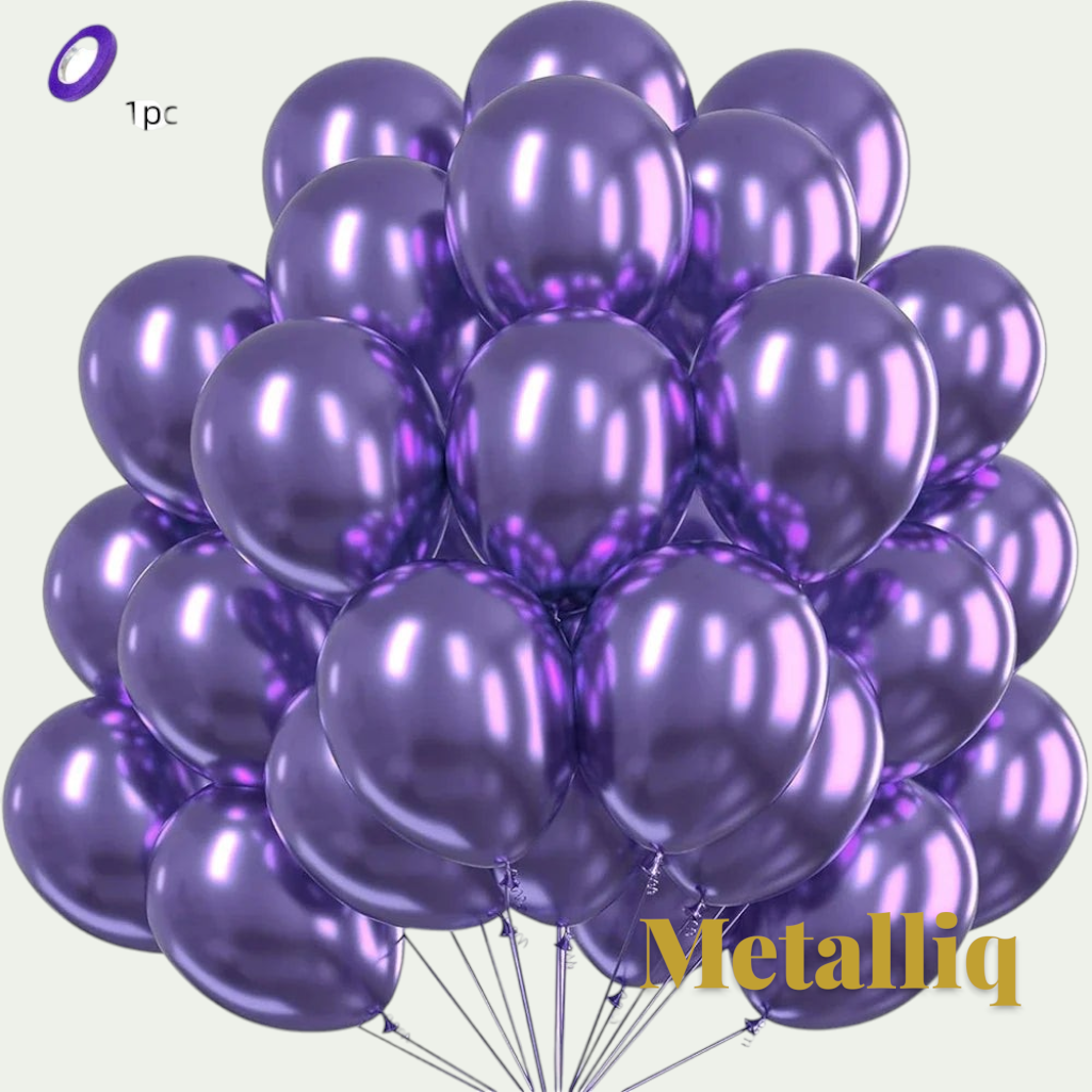 Gr8est Metalliq purple chrome metallic latex balloons with a high-shine mirror finish for party decorations.