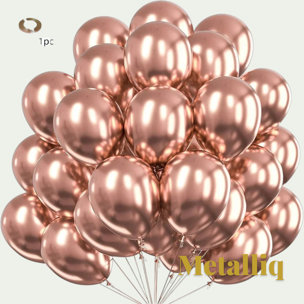 Gr8est Metalliq rose gold chrome metallic latex balloons in a large decorative bunch for parties and events