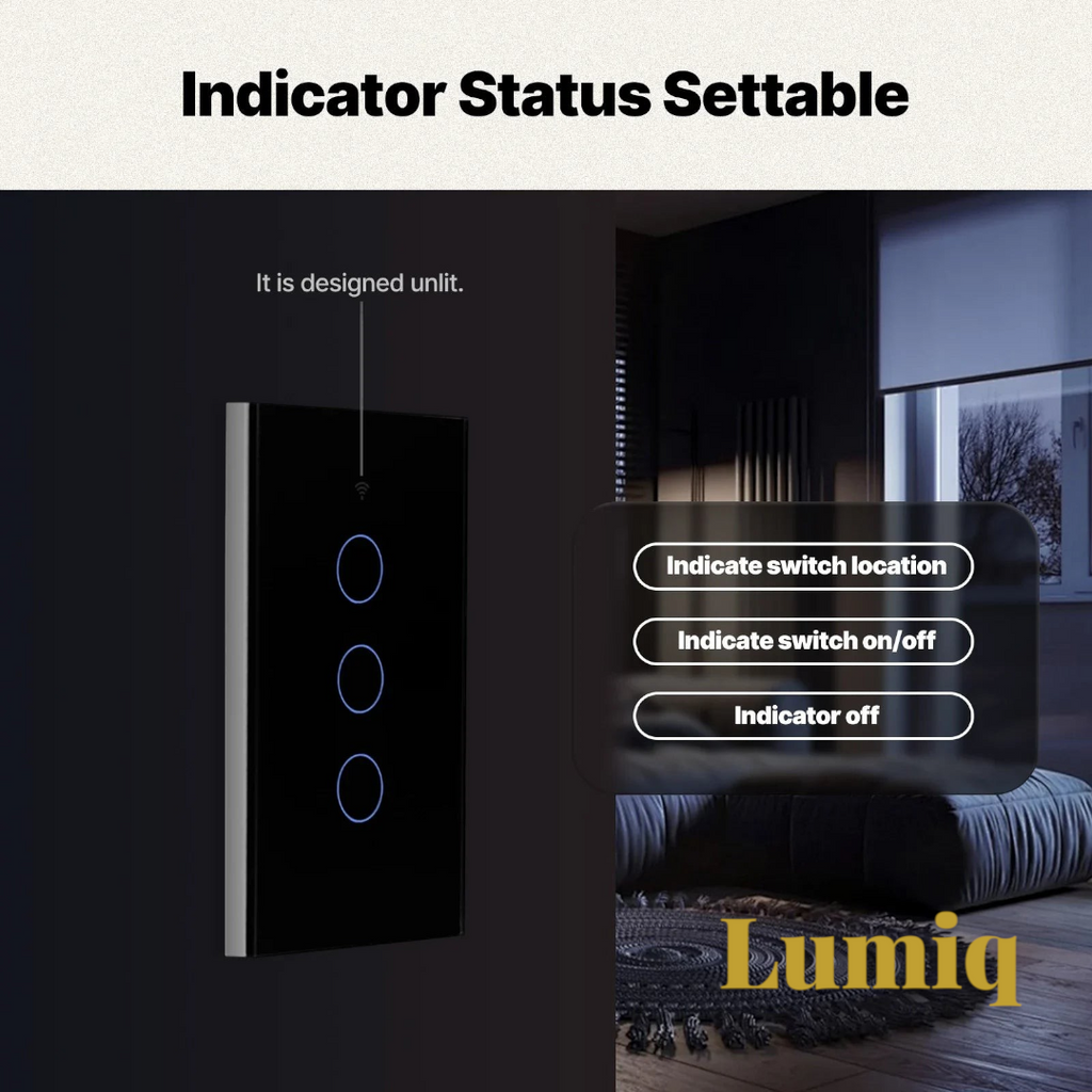 Gr8est MOES smart light glass touch panel switch with three buttons and customizable indicator light settings