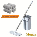 Gr8est Mopzy spin mop and bucket set with four grey microfiber mop heads for efficient floor cleaning