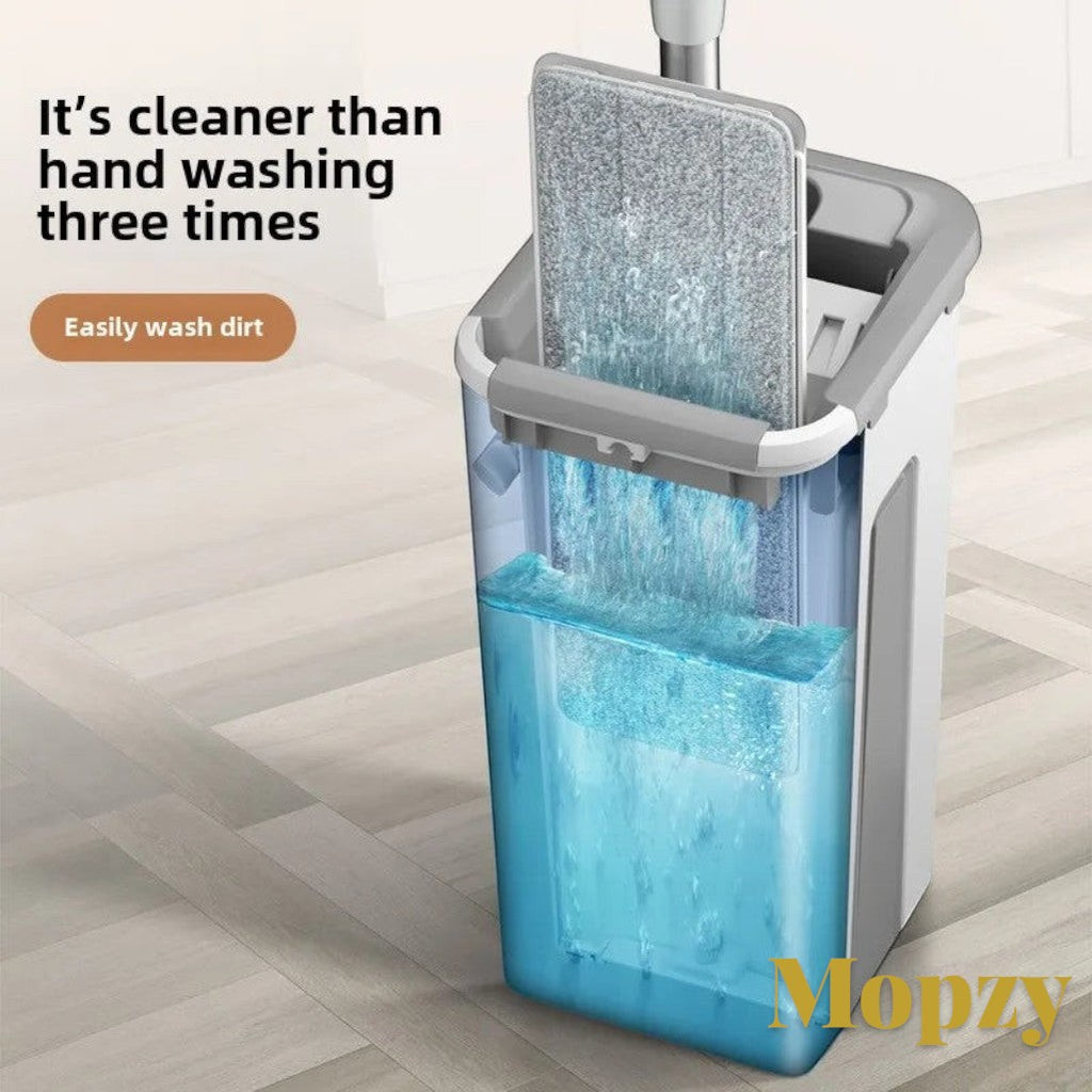 Gr8est Mopzy spin mop and bucket system with self-wringing microfiber head for efficient floor cleaning